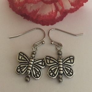 Silver Butterfly Dangle Earrings